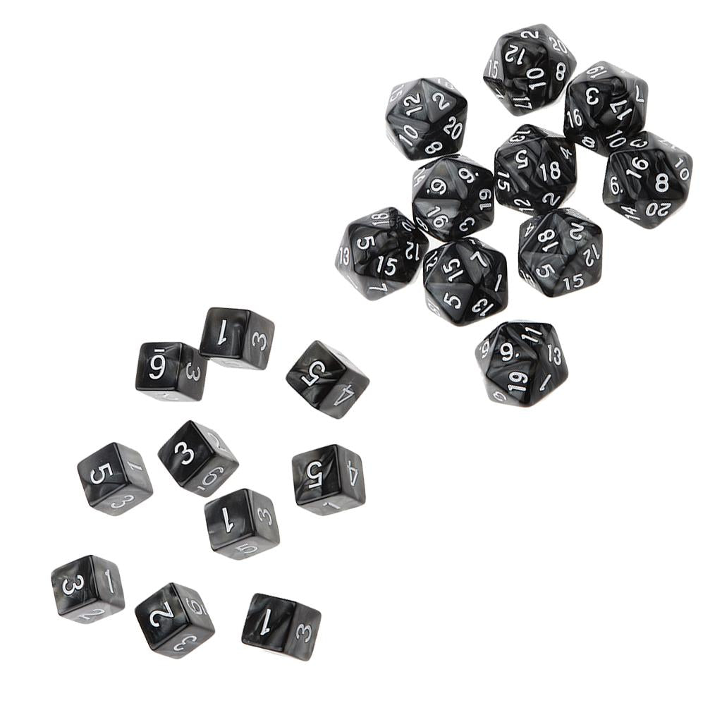 20Pcs Dice D20 D6 Polyhedral Dice for Dungeons and Dragons RPG Toy Black