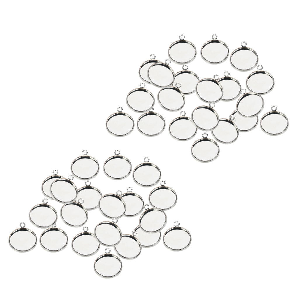 40Pc 12mm Silver Round Pendant Blank Cabochon Base Setting Trays DIY Jewelry