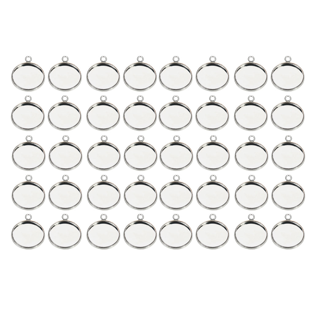 40Pc 12mm Silver Round Pendant Blank Cabochon Base Setting Trays DIY Jewelry