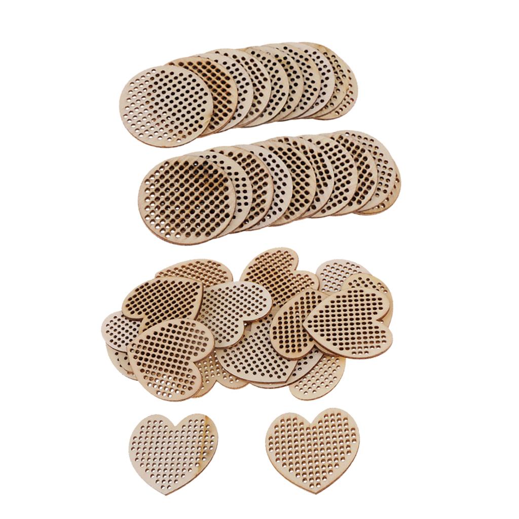 40 Pieces Natural Multi-hole Wooden Pendant Cross Stitch Board DIY Craft