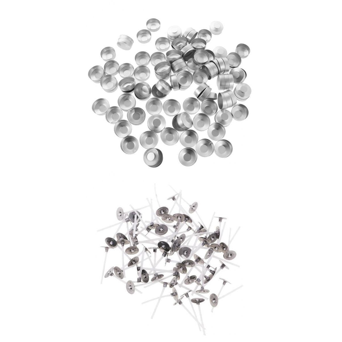 100x Aluminium Tea Light Case Containers & 100x Candle Wicks Candles Making