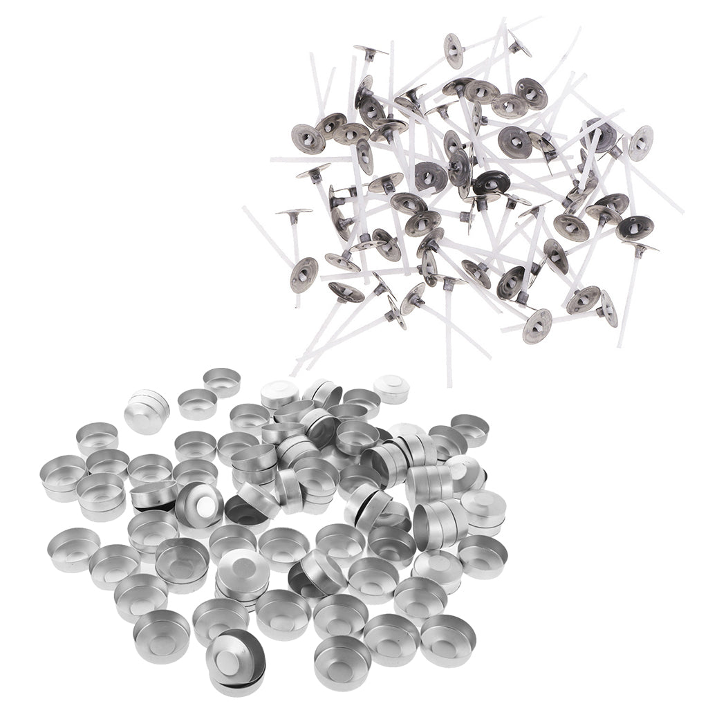 100x Aluminium Tea Light Case Containers & 100x Candle Wicks Candles Making