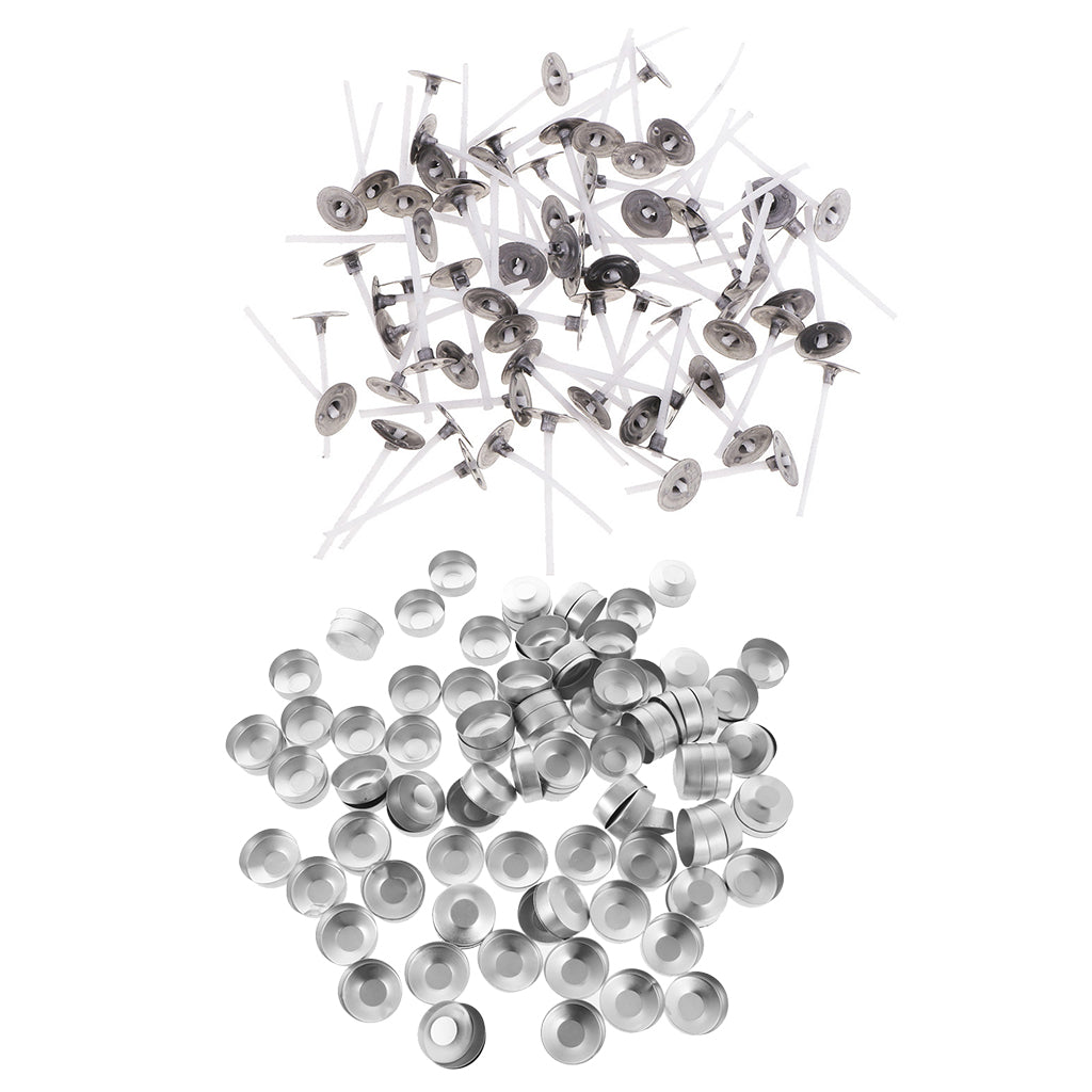 100x Aluminium Tea Light Case Containers & 100x Candle Wicks Candles Making