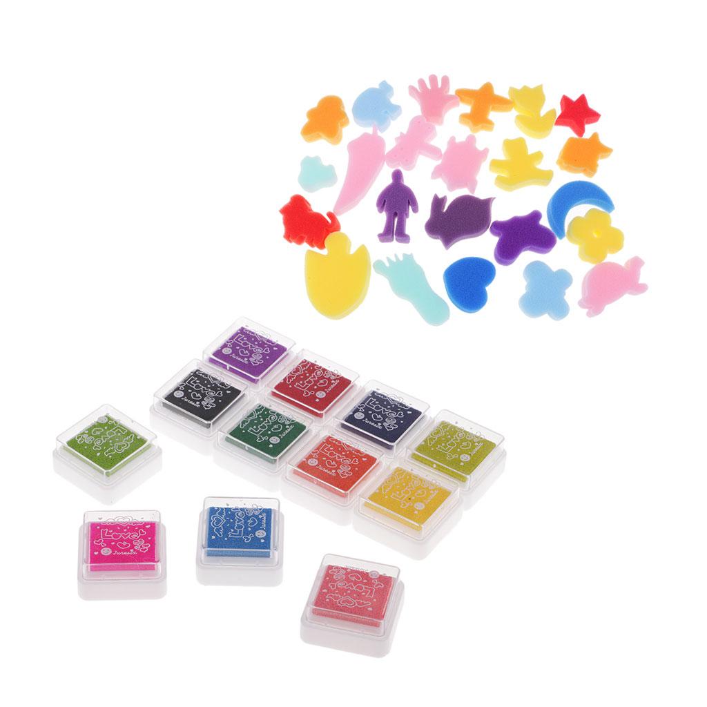 24x Sponge Painting Shape and 12x Ink Pad Stamp Kit for Kid Painting Crafts
