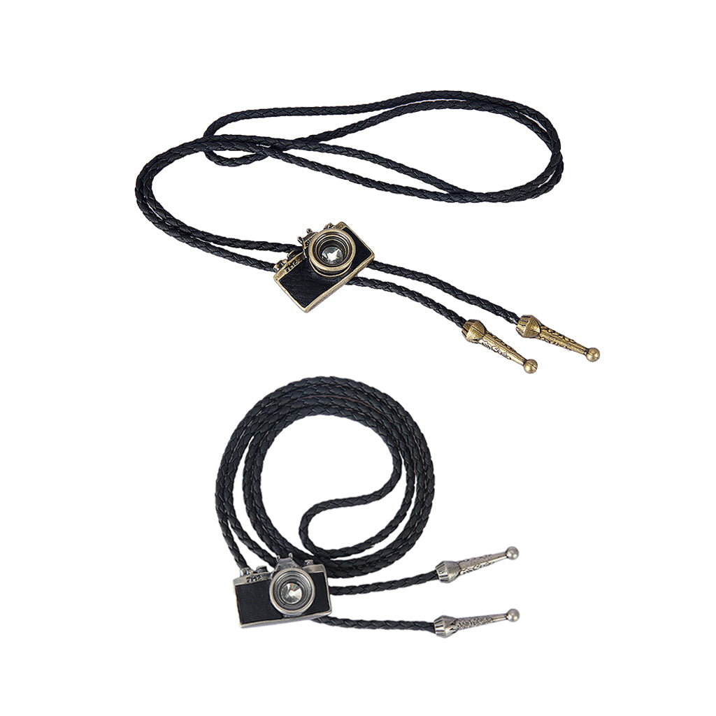 2 Pieces Retro Alloy Camera Pendant Western Cowboy Bolo Tie Jewelry Necktie