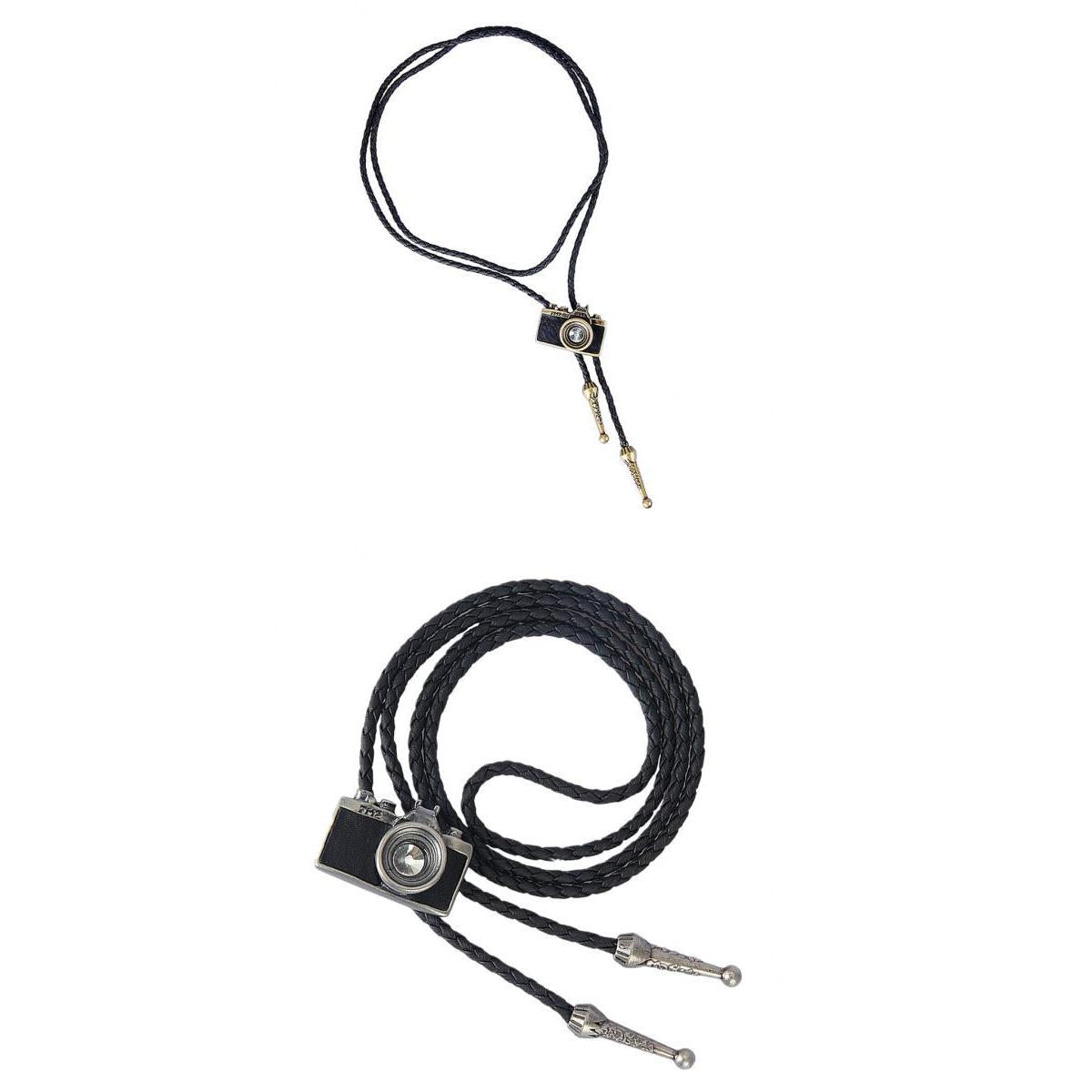 2 Pieces Retro Alloy Camera Pendant Western Cowboy Bolo Tie Jewelry Necktie