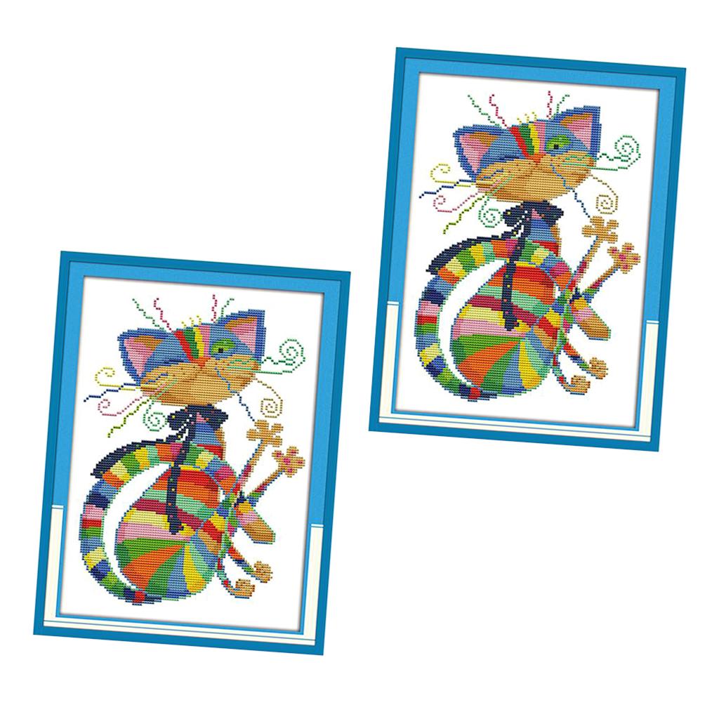 2pcs/set Colorful Cat Cross Stitch Chart Pattern Needlecafts For Beginners