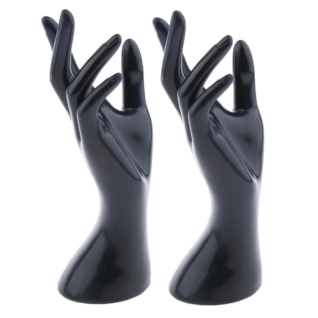 2Pieces Female Mannequin Hand for Jewelry Bracelet Ring Watch Display Black
