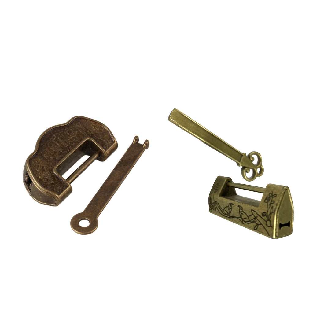 2pcs Vintage Chinese Old Style Antique Carved Padlock Locks with Keys