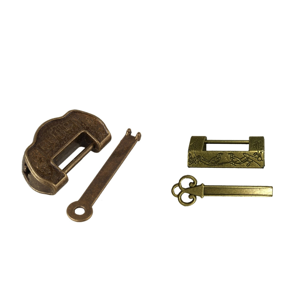 2pcs Vintage Chinese Old Style Antique Carved Padlock Locks with Keys