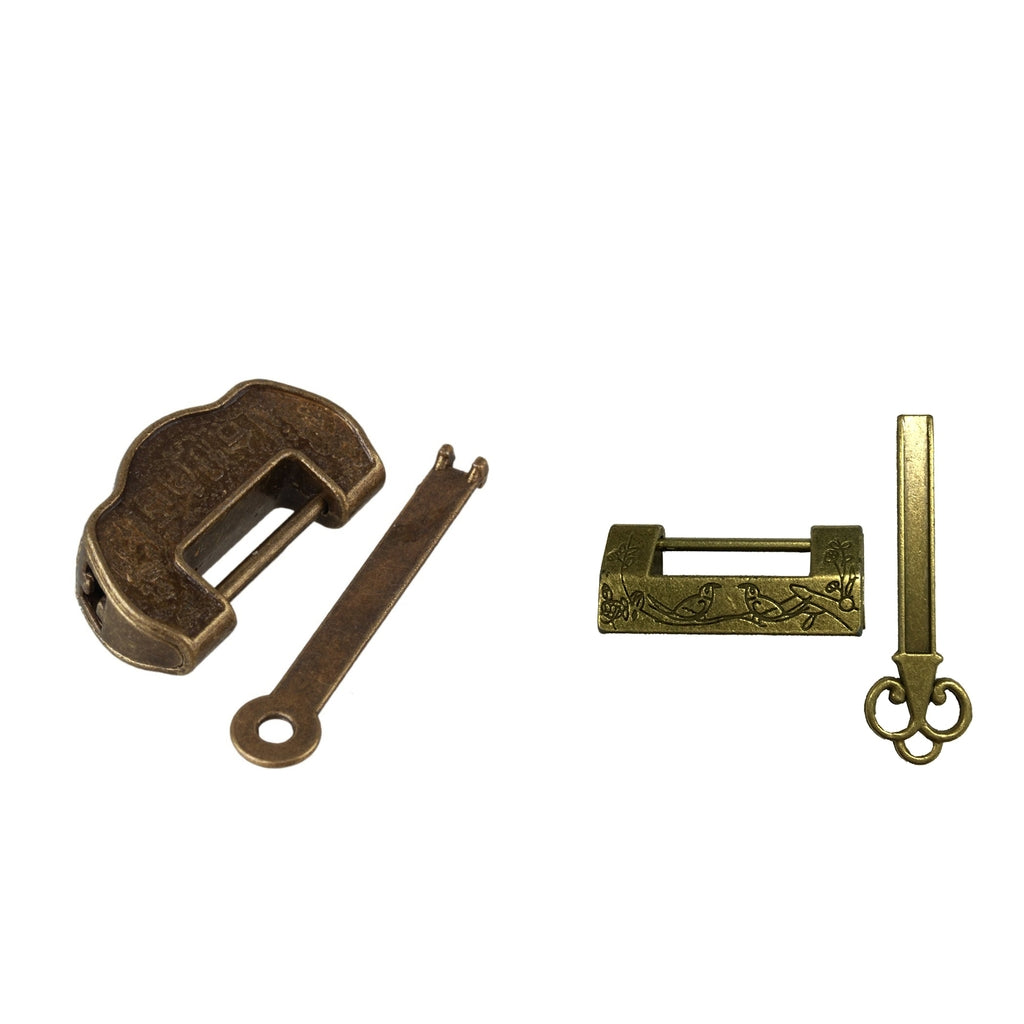 2pcs Vintage Chinese Old Style Antique Carved Padlock Locks with Keys