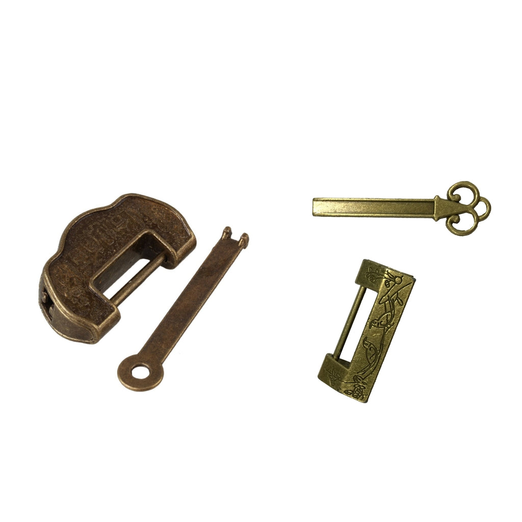 2pcs Vintage Chinese Old Style Antique Carved Padlock Locks with Keys
