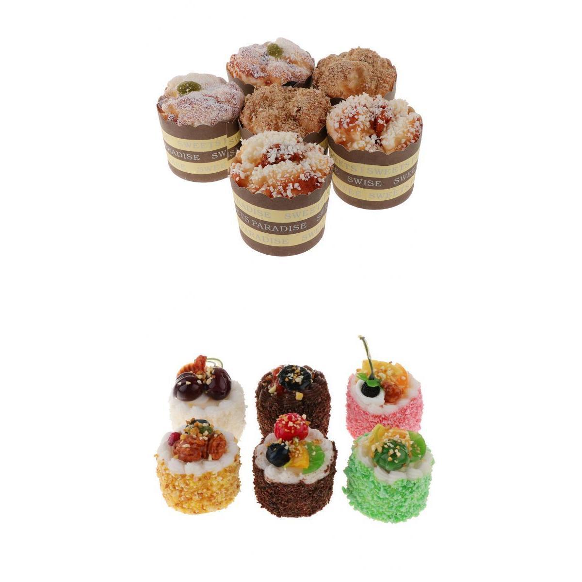 12Pcs Artificial Cake Simulation Realistic Food Cupcake Bread Dessert