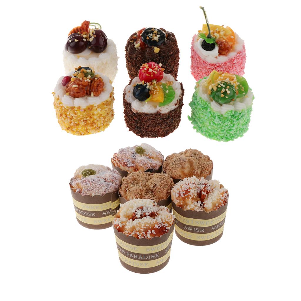 12Pcs Artificial Cake Simulation Realistic Food Cupcake Bread Dessert