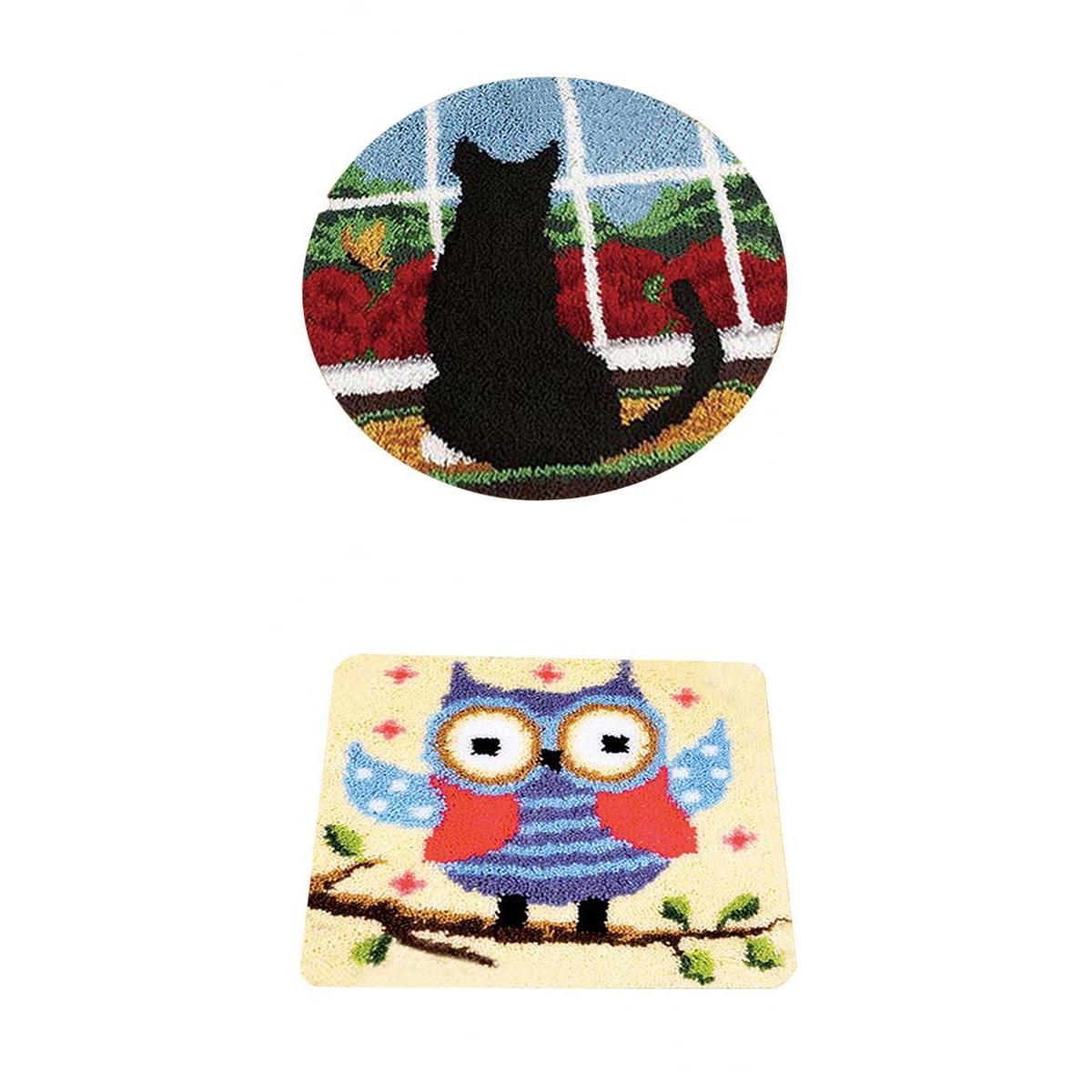 2 Sets Latch Hook Kits Rugs DIY Cat Owl Craft Needle Embroidery for Children