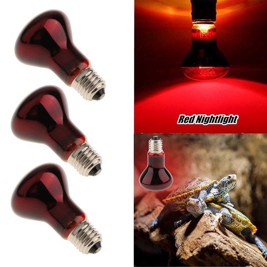 3 Pcs Reptile Amphibian Nightlight Infrared Light E27 Base Heat Lamp 75W