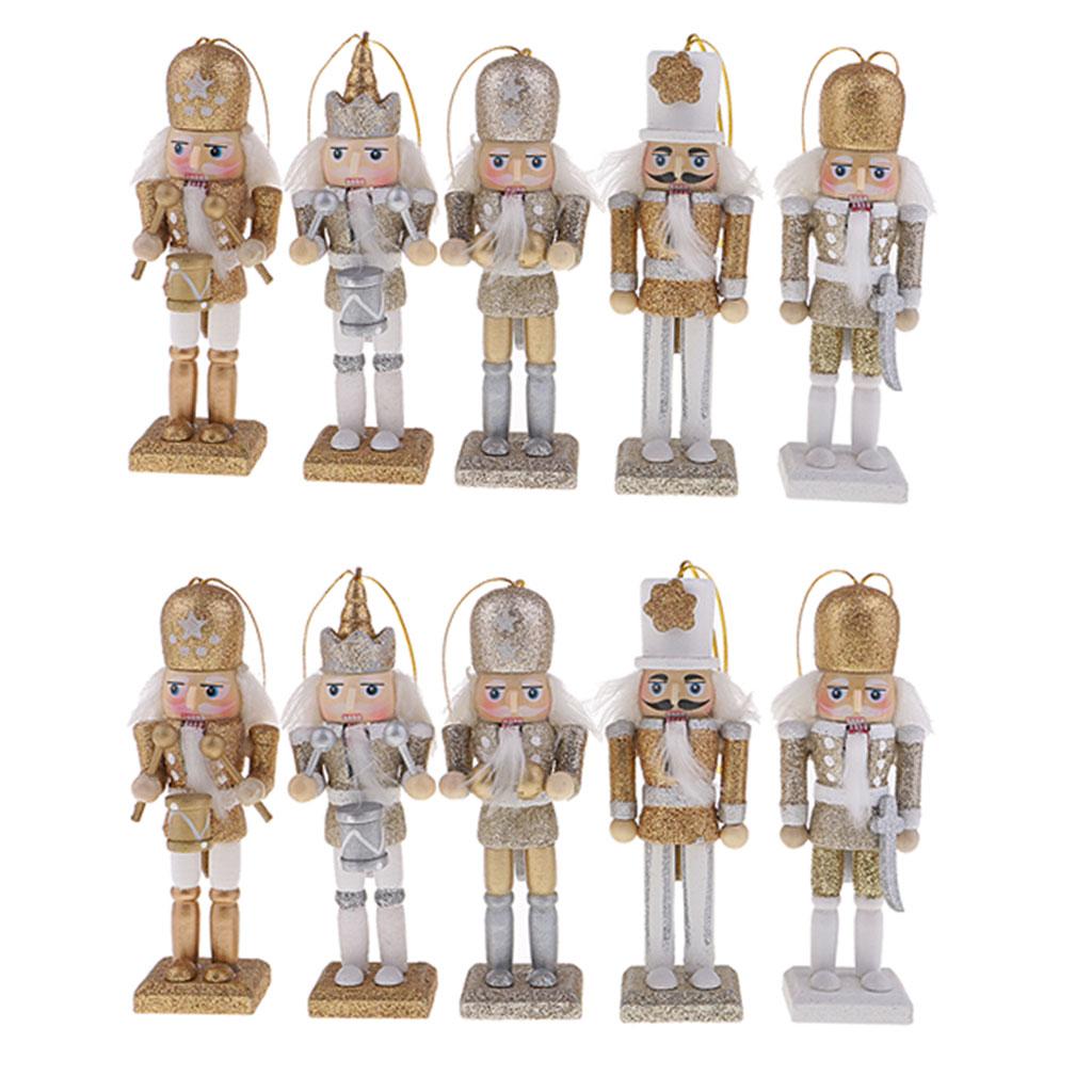 10 Pieces 12cm Wooden Nutcracker Solider Figure Model Puppet Doll Home Decor