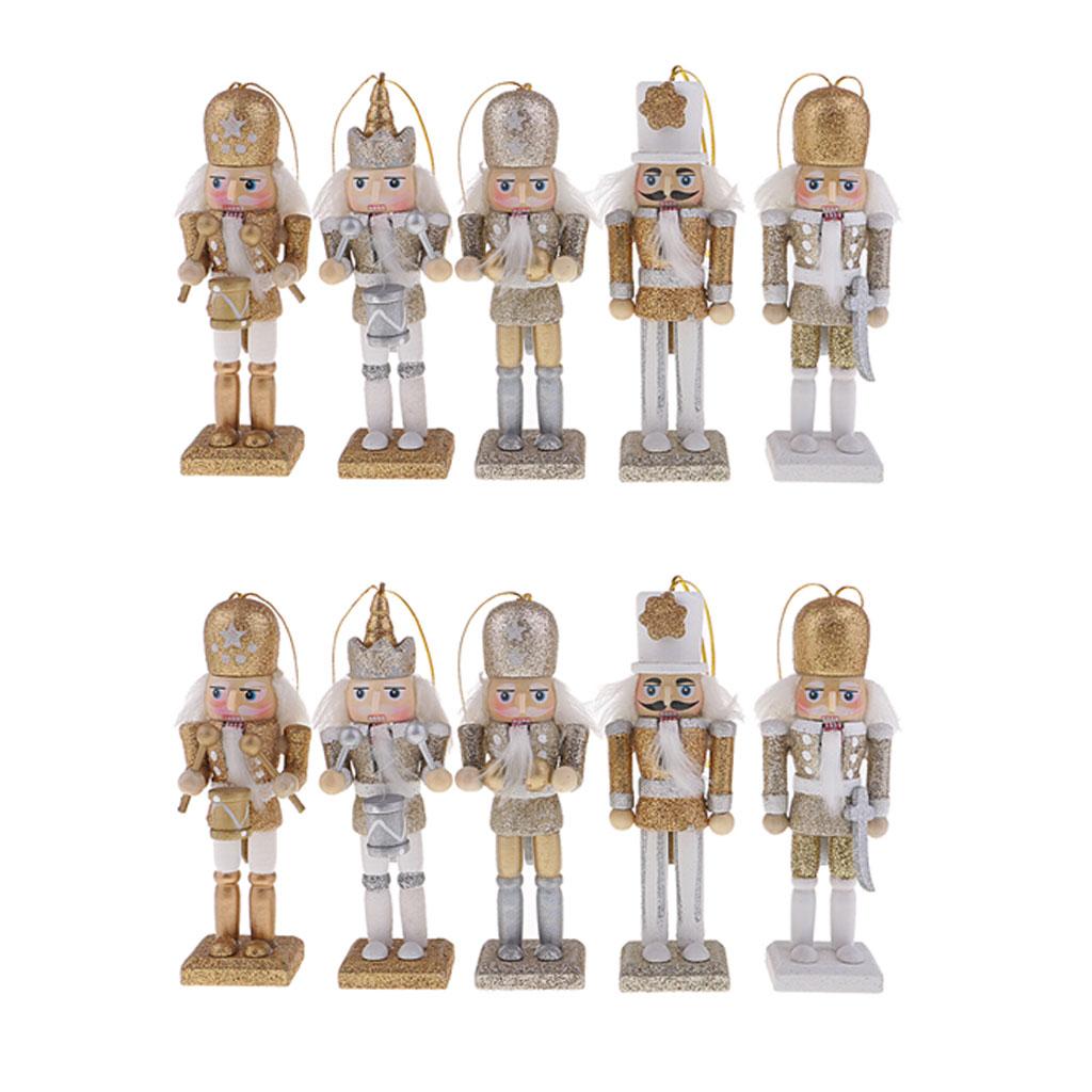 10 Pieces 12cm Wooden Nutcracker Solider Figure Model Puppet Doll Home Decor