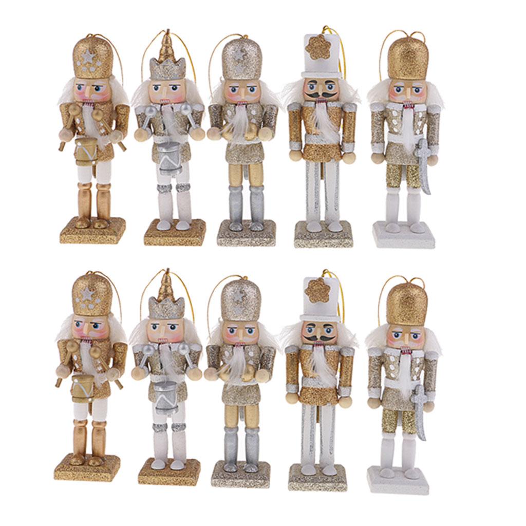 10 Pieces 12cm Wooden Nutcracker Solider Figure Model Puppet Doll Home Decor