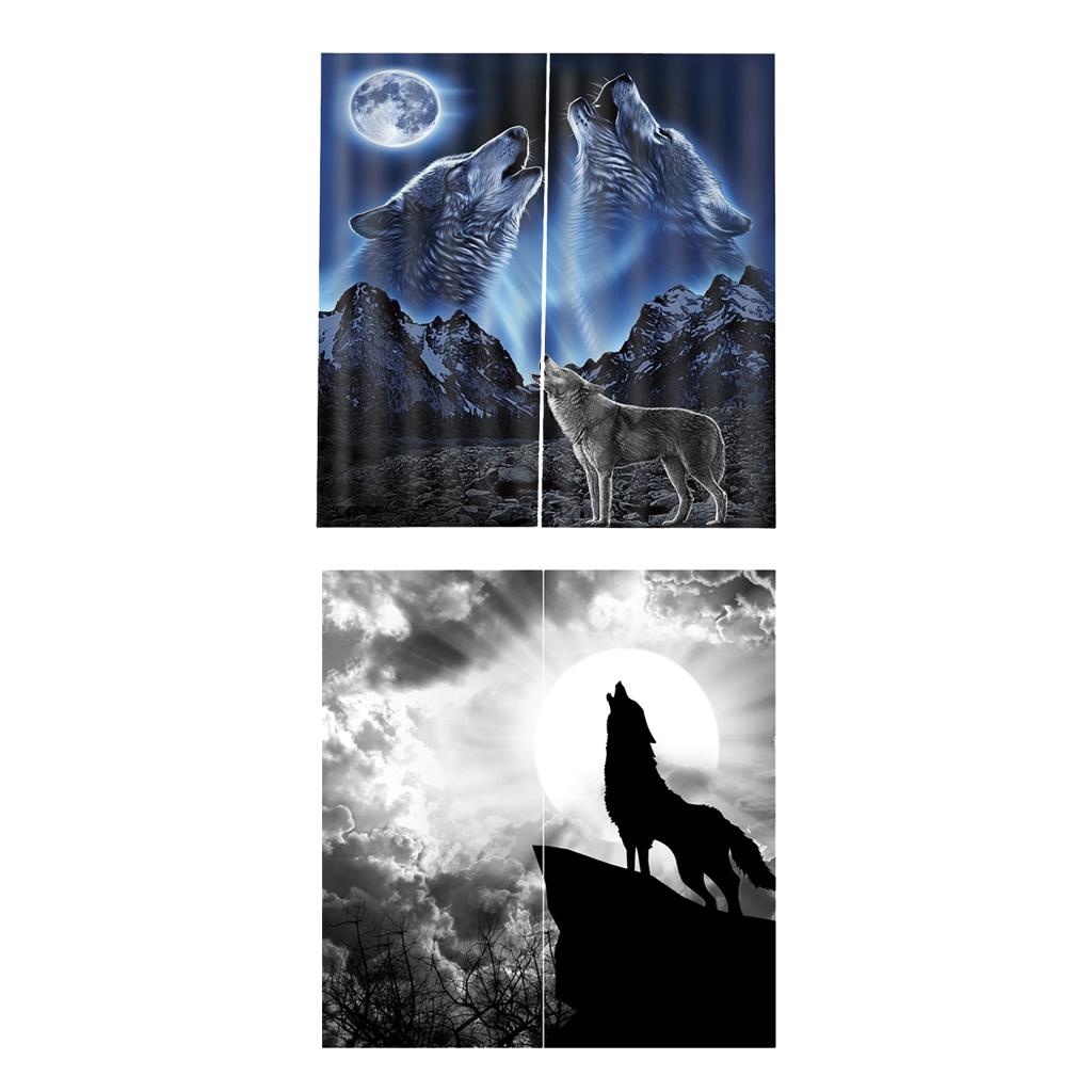 2 Set Wolf ~Teen Animal Decor 3D Print Window Curtain Drapes Wolf