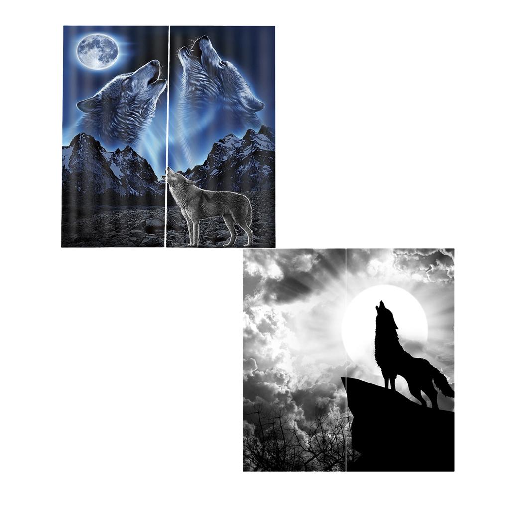 2 Set Wolf ~Teen Animal Decor 3D Print Window Curtain Drapes Wolf