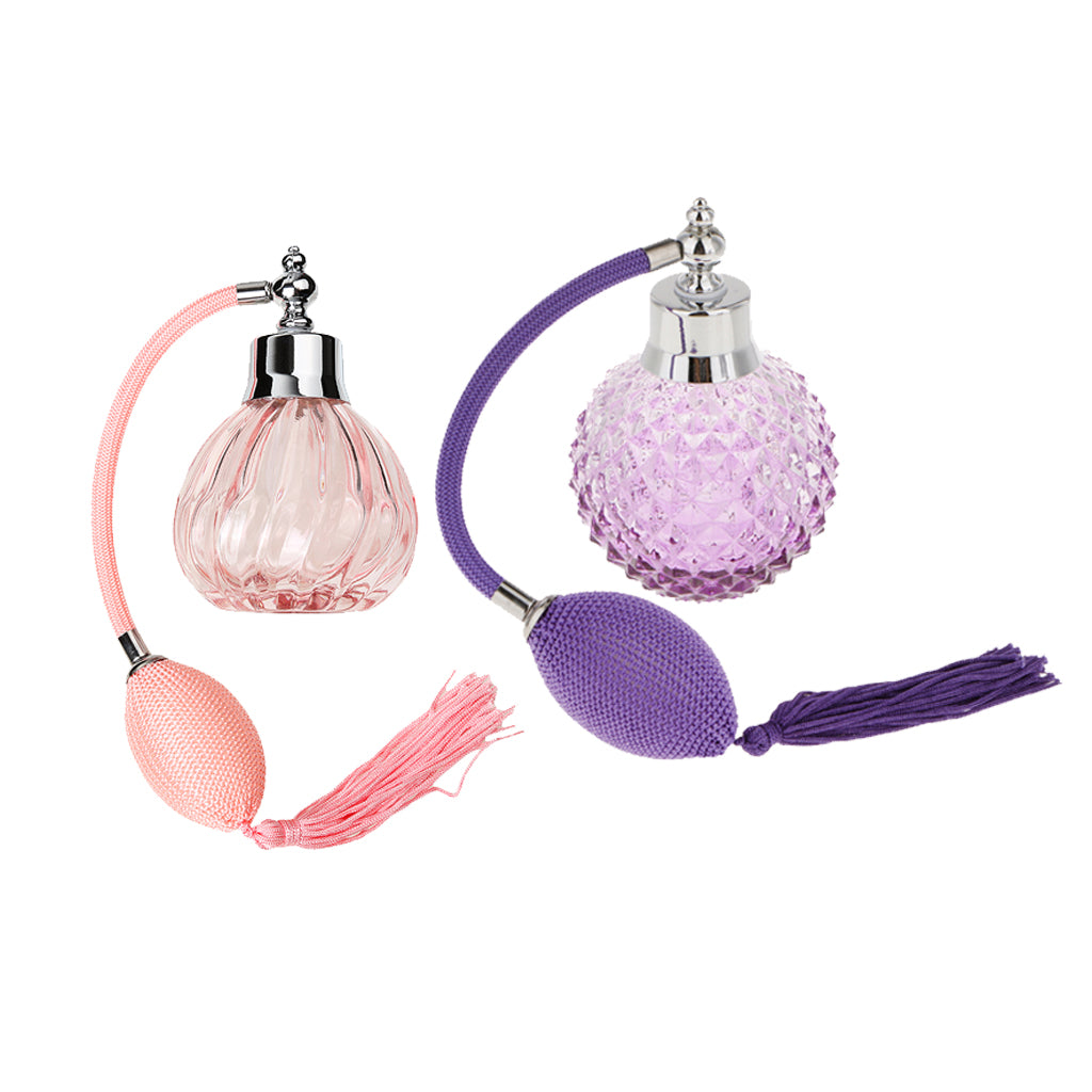 2pcs Vintage Empty Glass Perfume Bottle with Long Atomizer Spray Pump 100ml