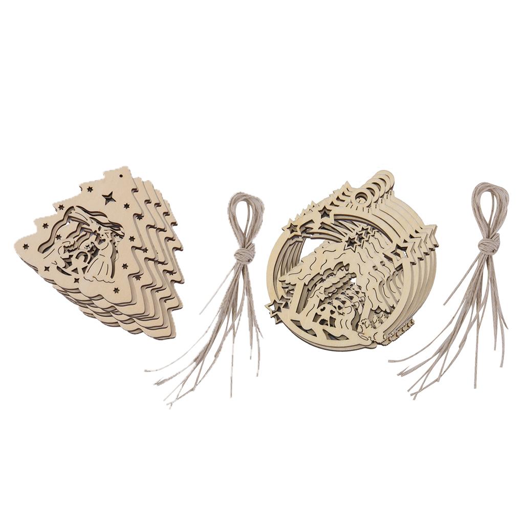20pcs the Birth of Jesus Wooden Tag Embellishment with Strings