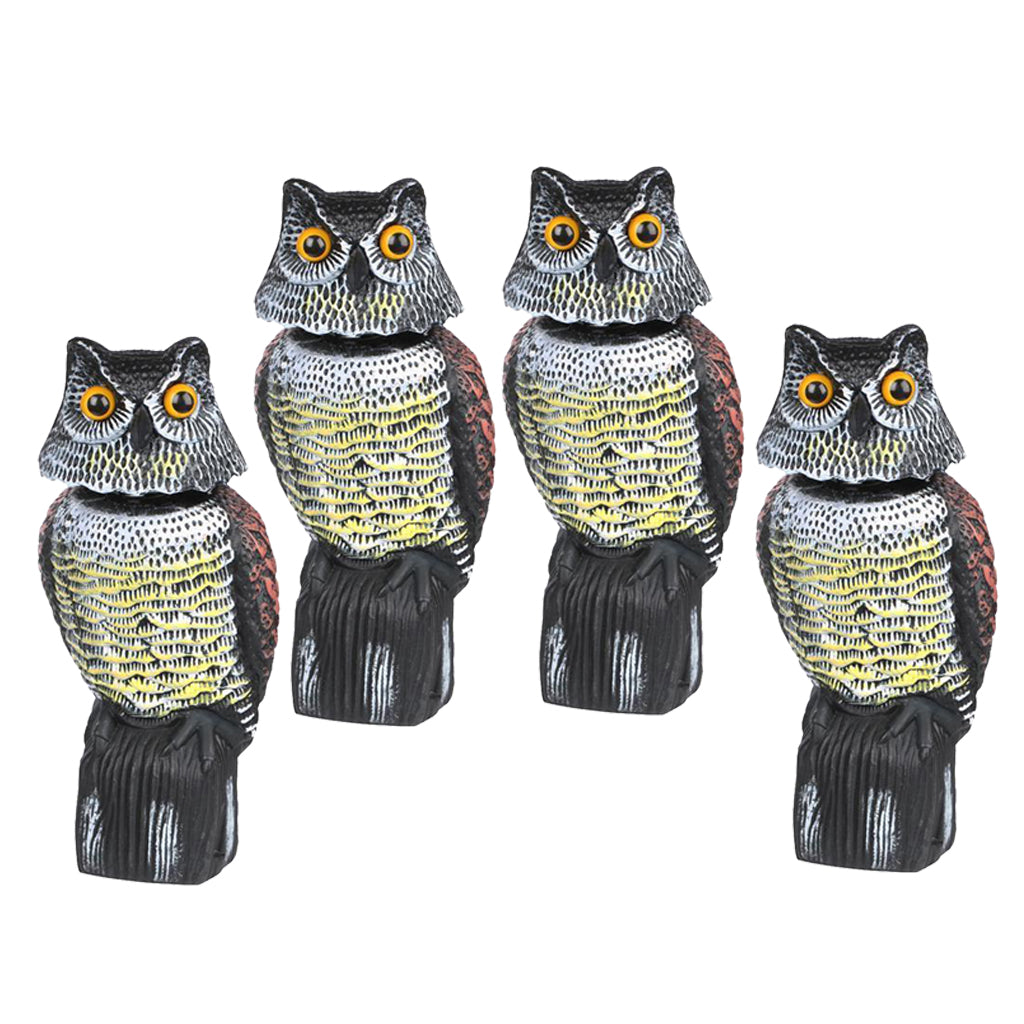 4 Realistic Owl Decoy w/ Rotating Head Bird Pigeon Crow Scarer Scarecrow