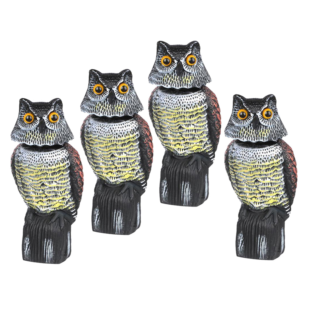 4 Realistic Owl Decoy w/ Rotating Head Bird Pigeon Crow Scarer Scarecrow