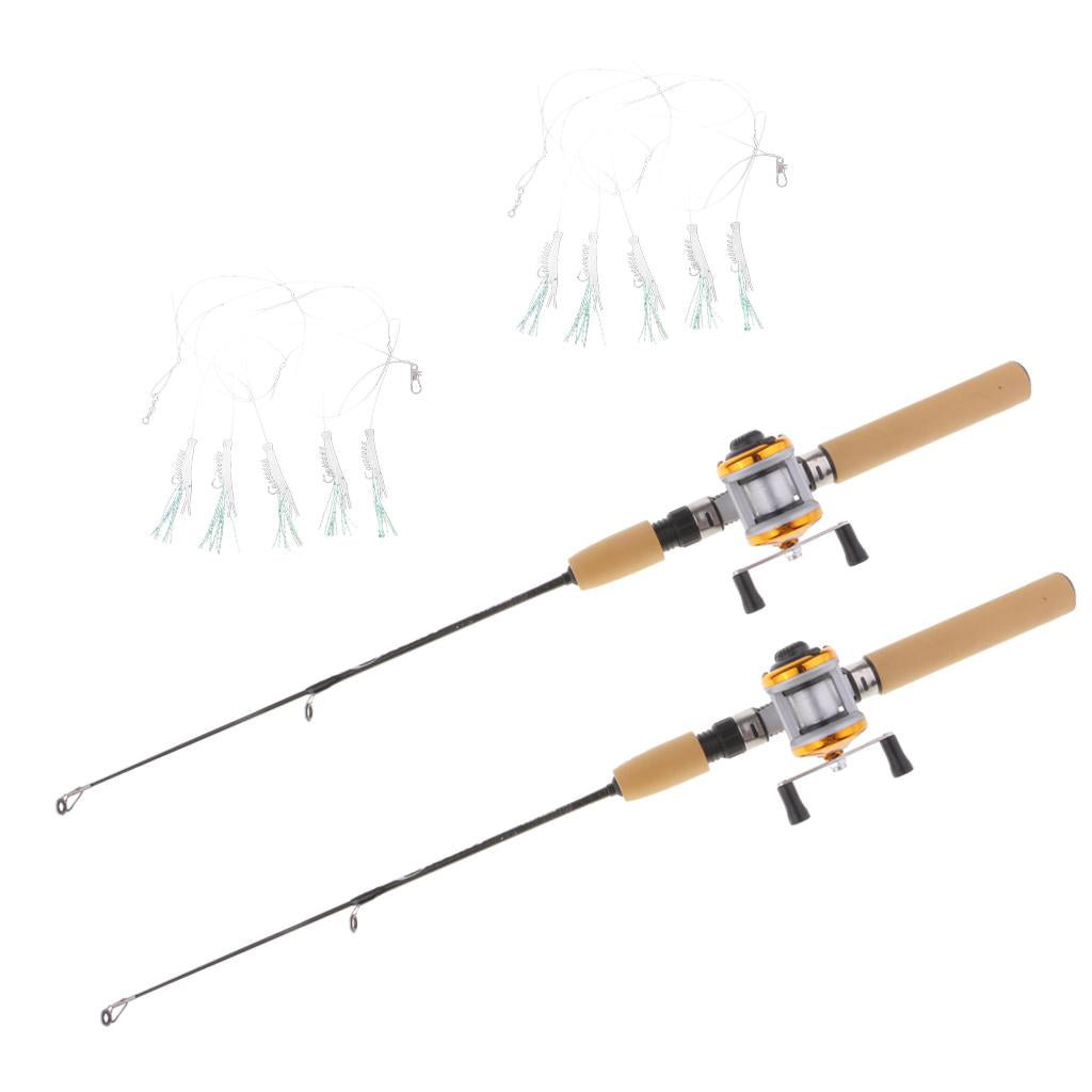 2pcs Mini Ice Fishing Rod Telescopic Casting Rod and Reel Combo L