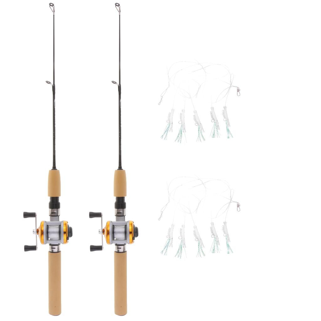 2pcs Mini Ice Fishing Rod Telescopic Casting Rod and Reel Combo L