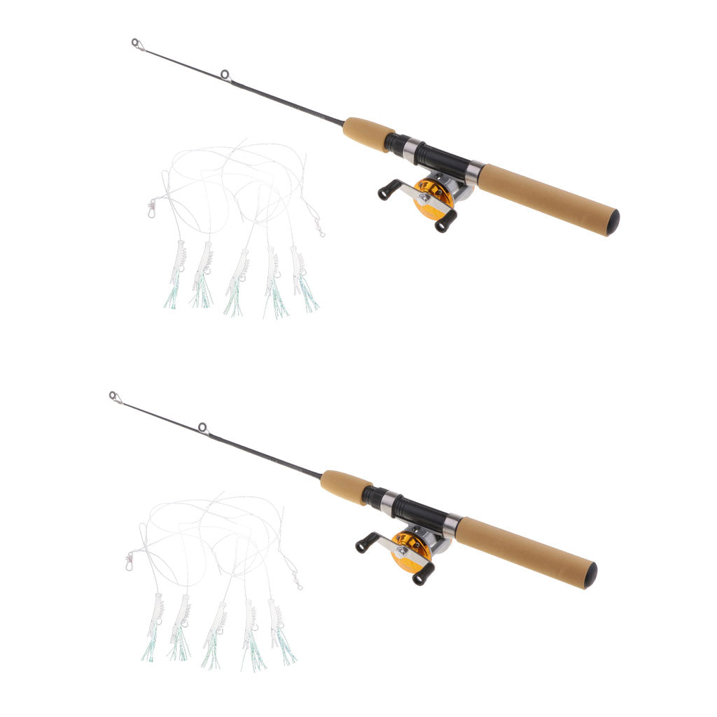 2pcs Mini Ice Fishing Rod Telescopic Casting Rod and Reel Combo M