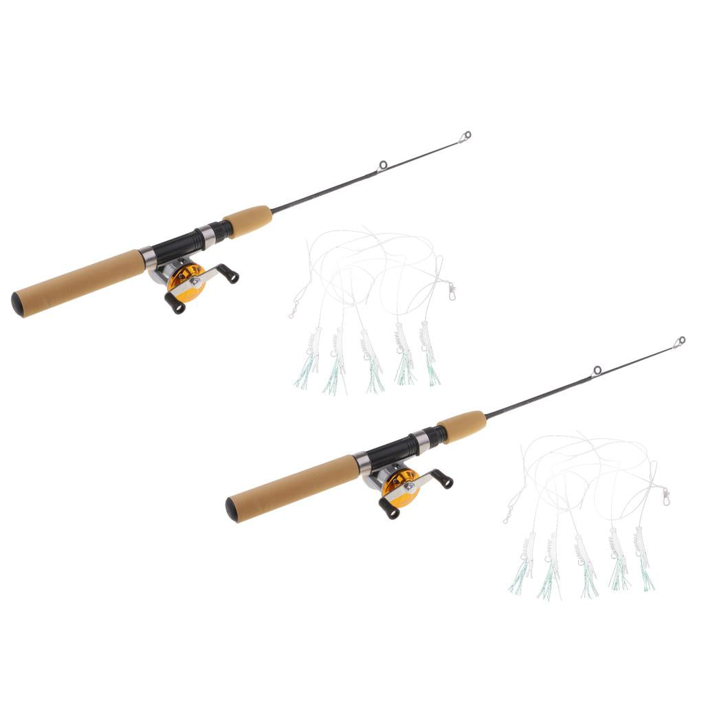 2pcs Mini Ice Fishing Rod Telescopic Casting Rod and Reel Combo S