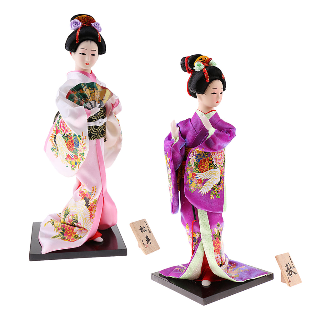 2 Pieces Japanese Geisha Kimono Doll Ornaments Crafts Home Decoration