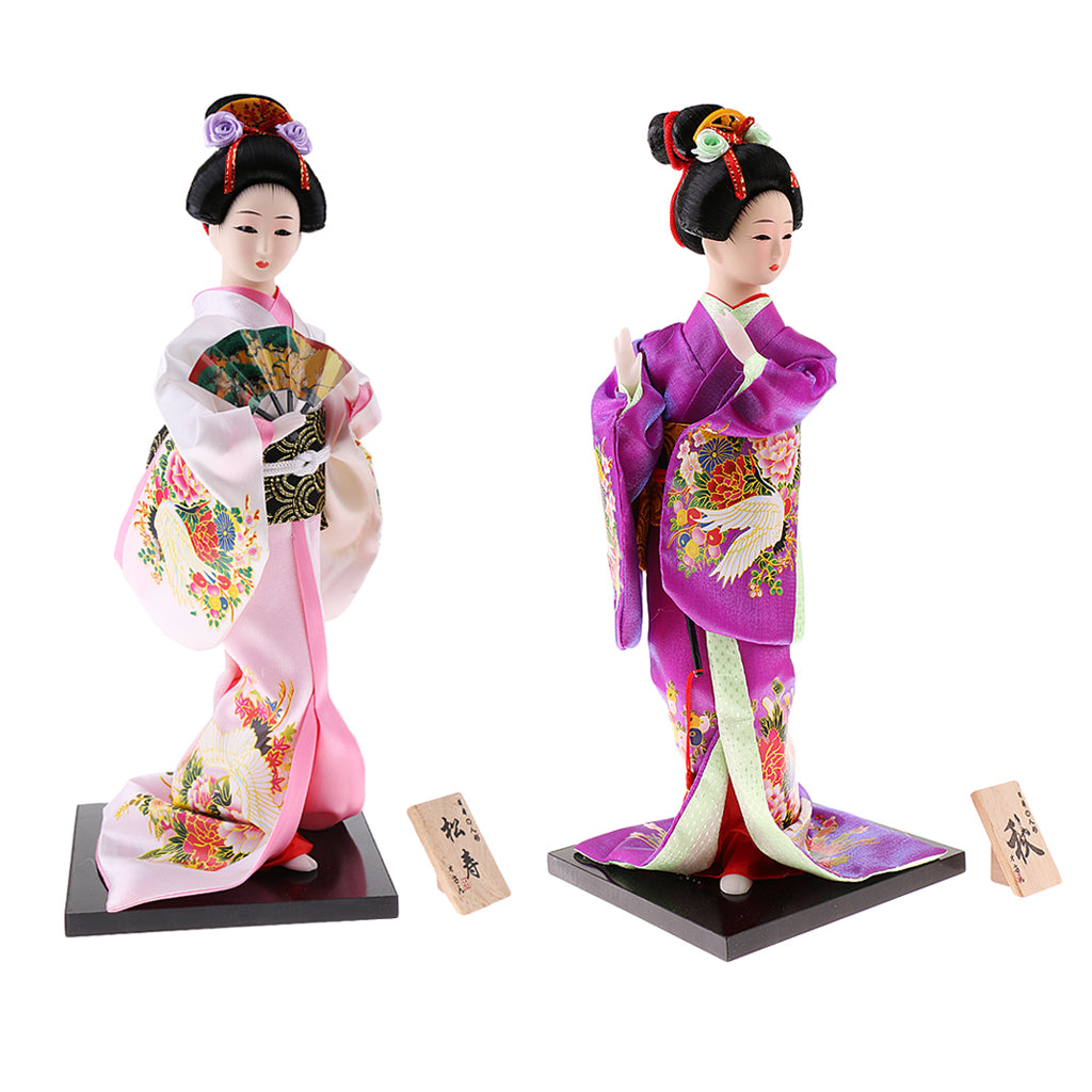 2 Pieces Japanese Geisha Kimono Doll Ornaments Crafts Home Decoration