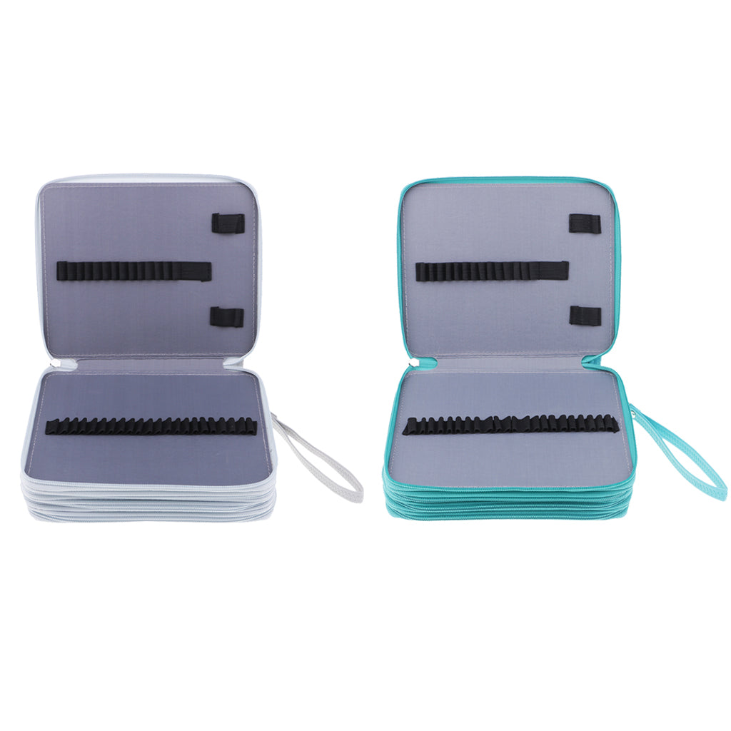 2pcs 160 Slots PU Leather Pencil Case Portable Colored Pencil Holder Pen Bag