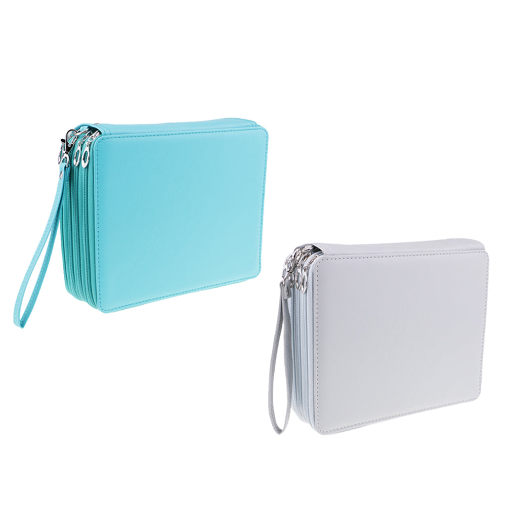 2pcs 160 Slots PU Leather Pencil Case Portable Colored Pencil Holder Pen Bag