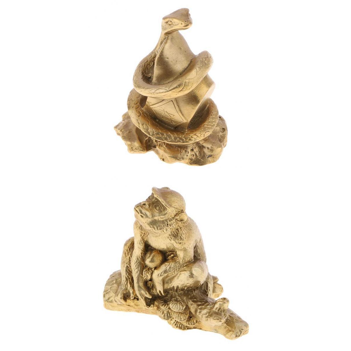 Brass Chinese 12 Animal Statue Sculpture Ornament Luck 2Pcs Smart