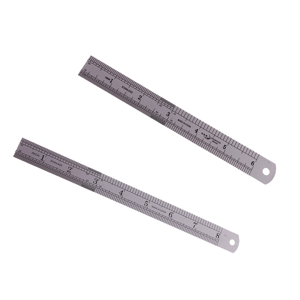 2 x Dual Side Stainless Steel Straight Ruler English/Metric Ruler 15cm/20cm