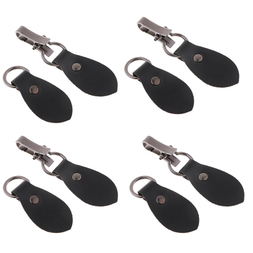 4 Sets Black Leather Toggle Buttons Silver Metal Hook Duffle Coat Fastener