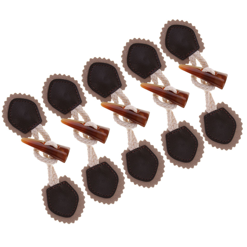 6 Pair Leather Horn Toggle Sewing Closures Buttons For Coat Jacket Duffle