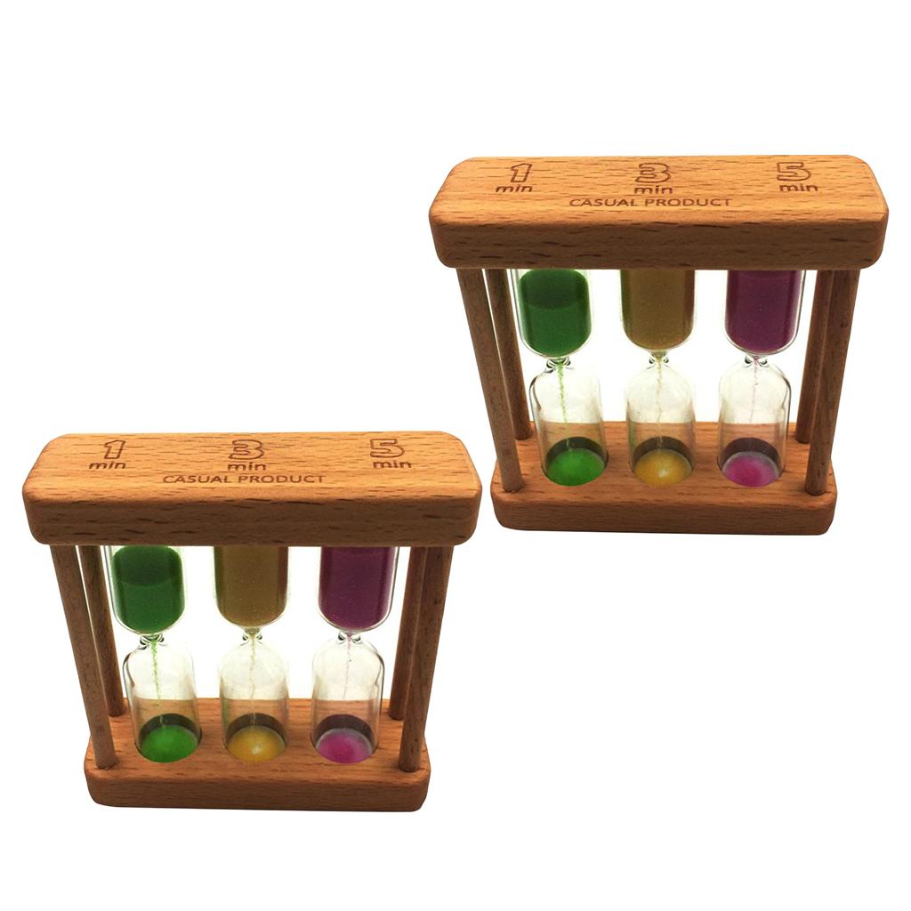 2Pcs 1+3+5 Minute Hourglass Wood Glass Sand Timer Clock
