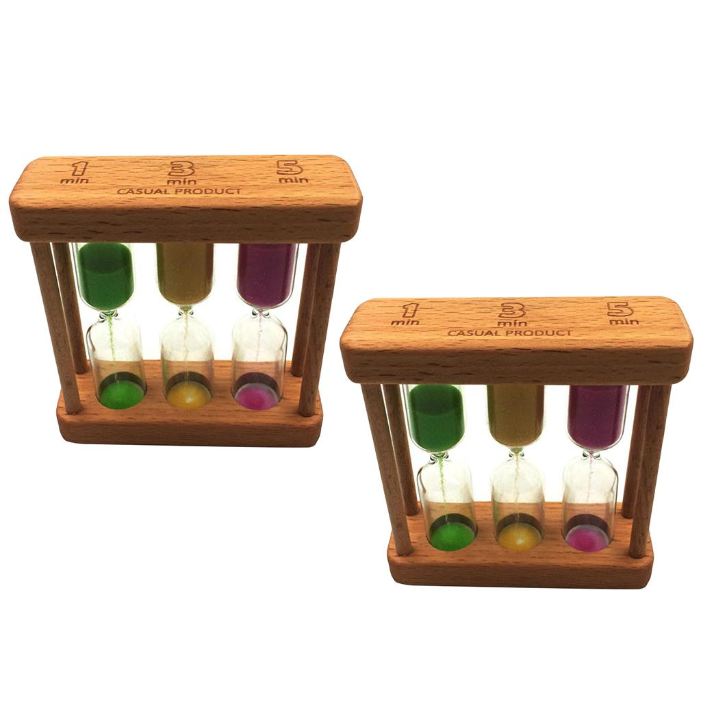 2Pcs 1+3+5 Minute Hourglass Wood Glass Sand Timer Clock