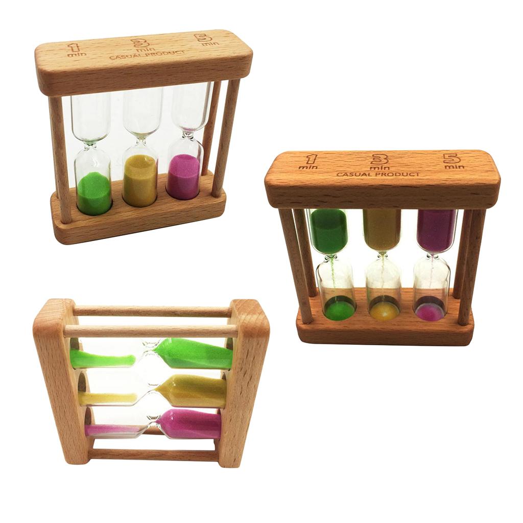 3Pcs 1+3+5 Minute Hourglass Wood Glass Sand Timer Clock