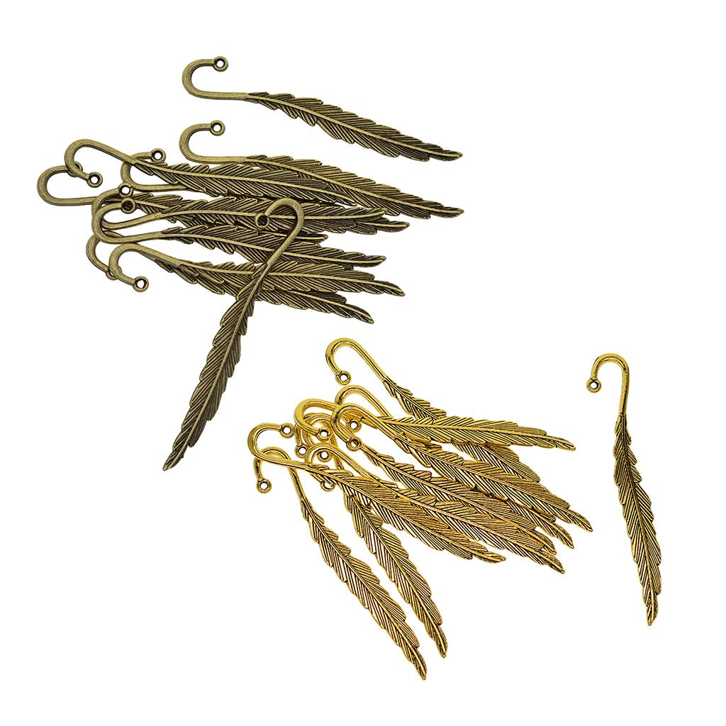 20Pcs Feather Bookmark Hooks Beading Book Marks Findings Bronze+Golden