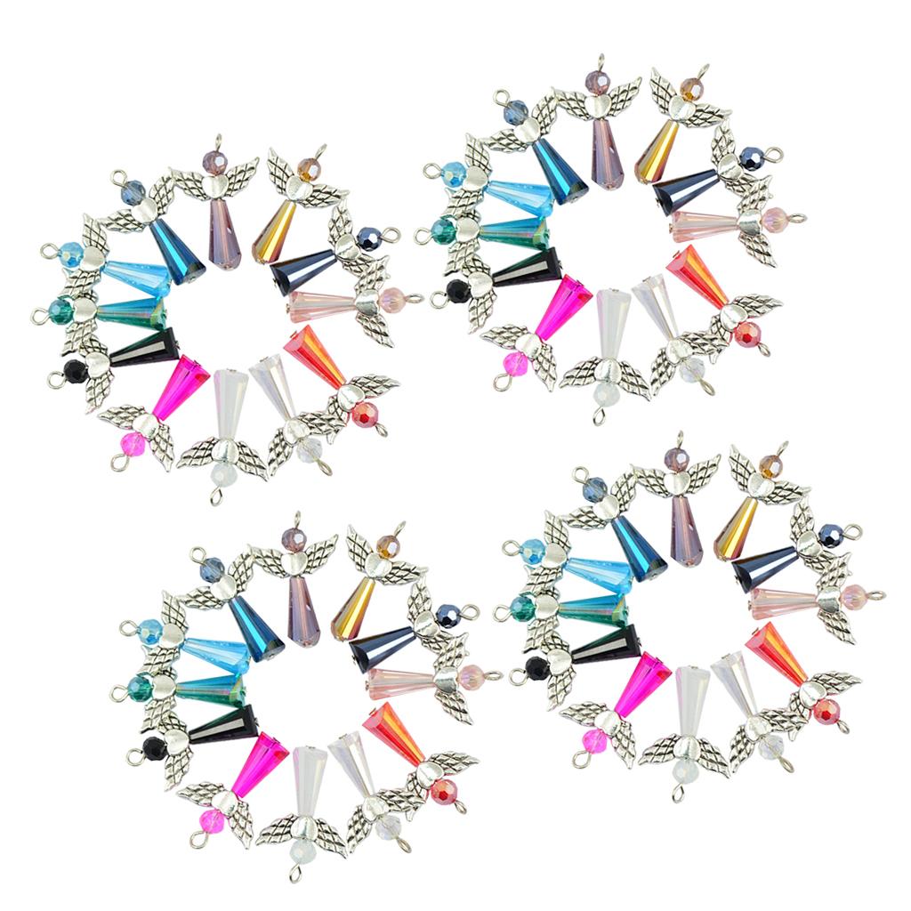 48x Beaded Tibetan Silver Angel Heart Wing Faceted Glass DIY Dangle Pendant