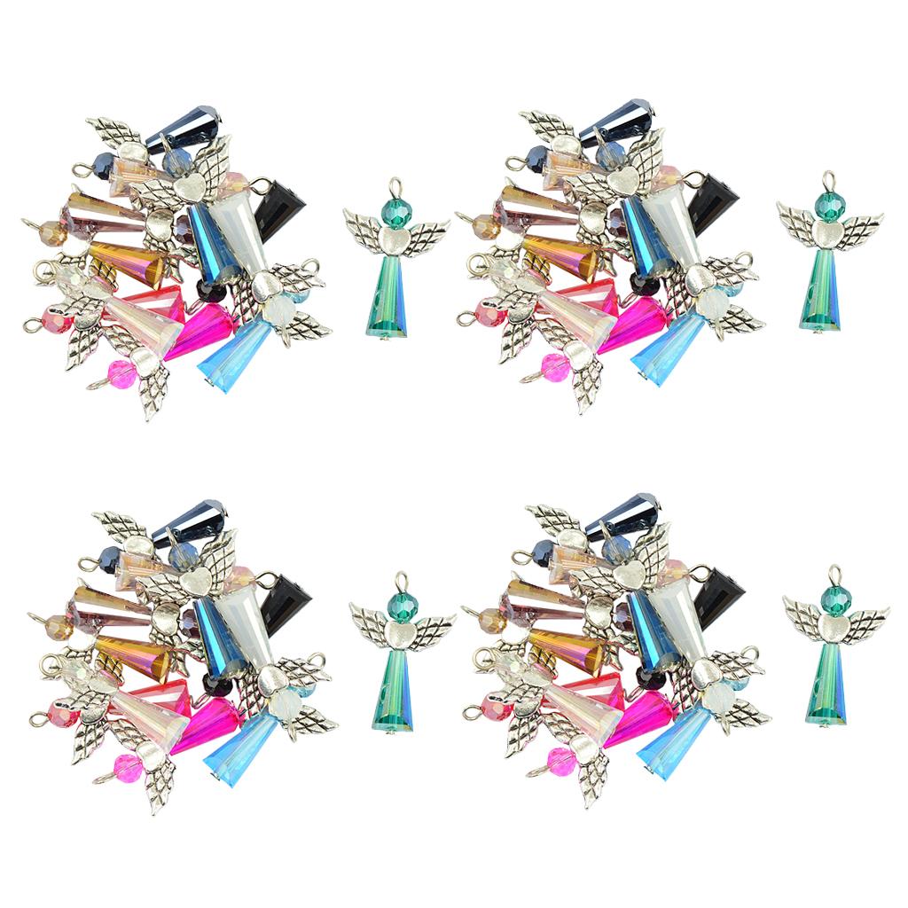 48x Beaded Tibetan Silver Angel Heart Wing Faceted Glass DIY Dangle Pendant