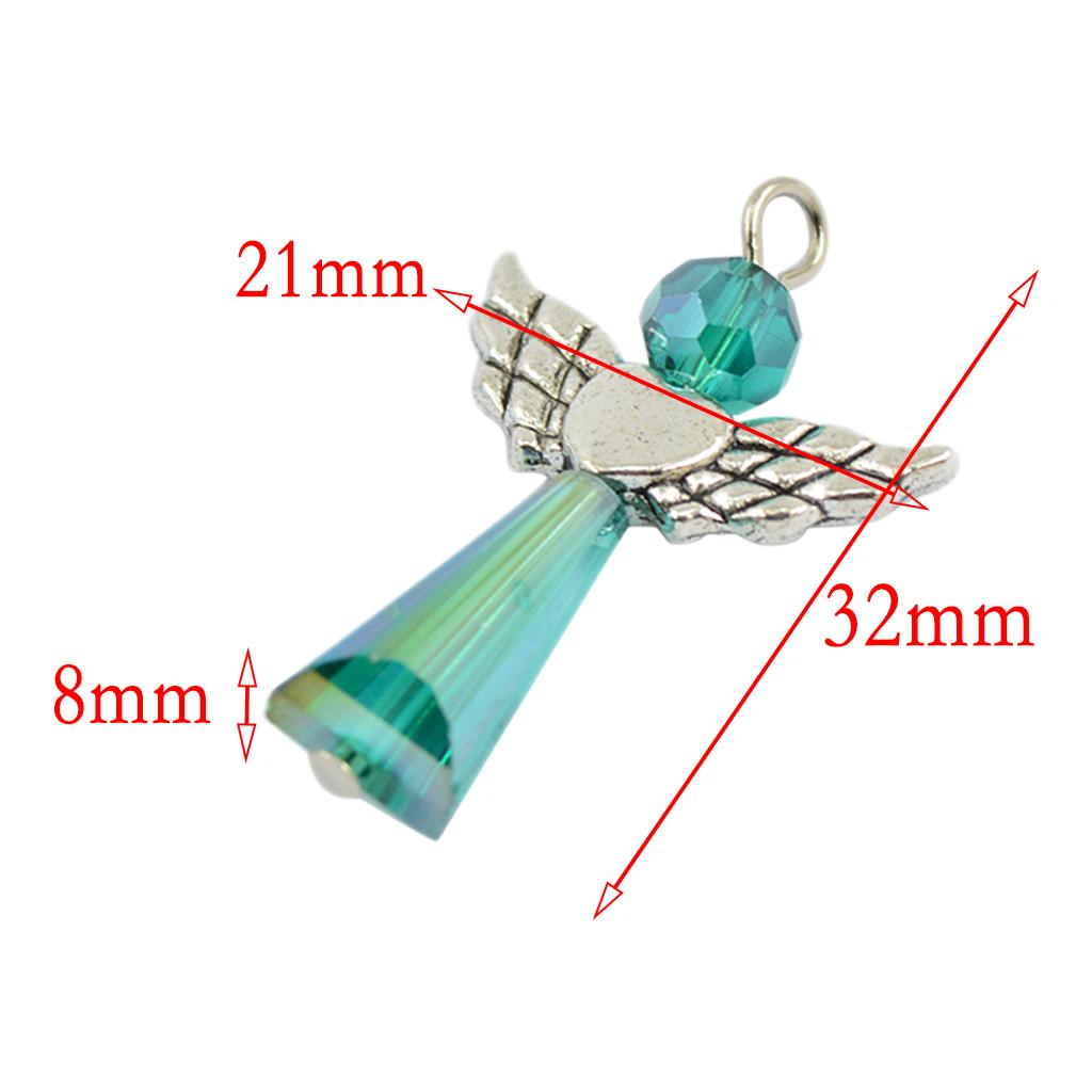 48x Beaded Tibetan Silver Angel Heart Wing Faceted Glass DIY Dangle Pendant
