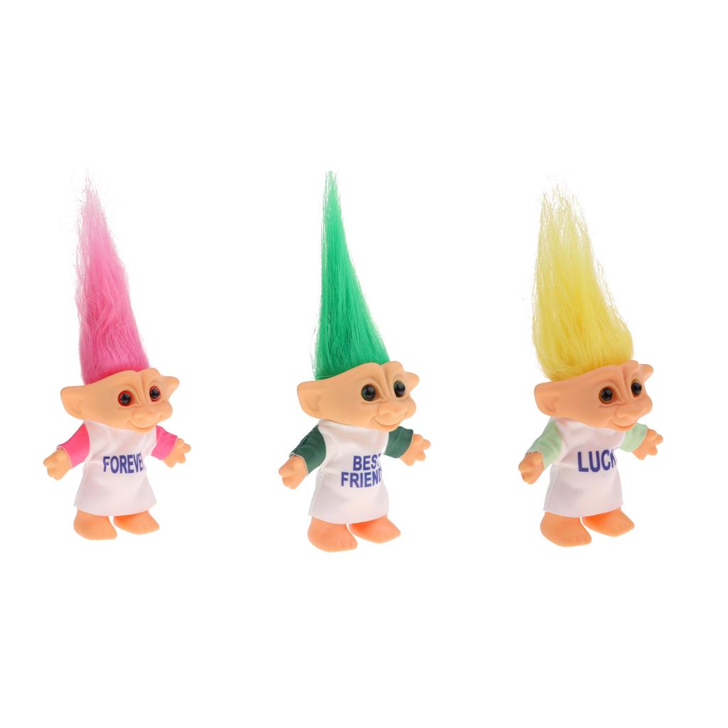 3pcs Delicate Lucky Troll Doll Mini Action Figures Toy Cake Decorations