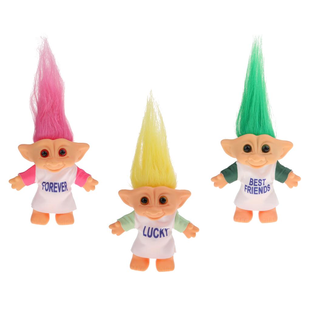 3pcs Delicate Lucky Troll Doll Mini Action Figures Toy Cake Decorations